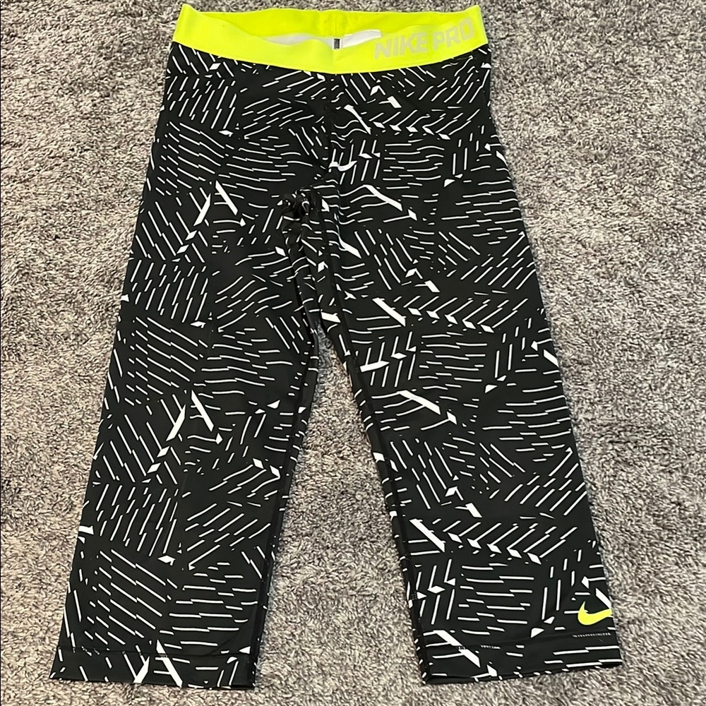 Women’s Nike Pro Black and Yellow Leggings